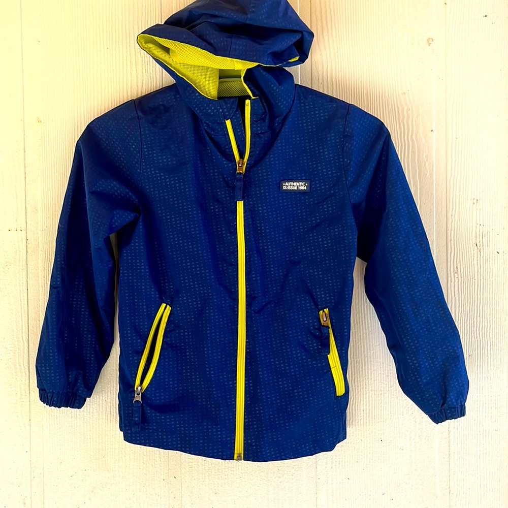 Jacket watherproof, size 8, color blue & green phosphoresent, no rips